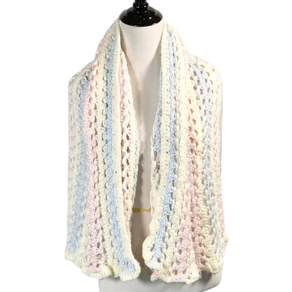 Handmade Pastel Striped Crochet Shawl Wrap Scarf - Picture 3 of 15
